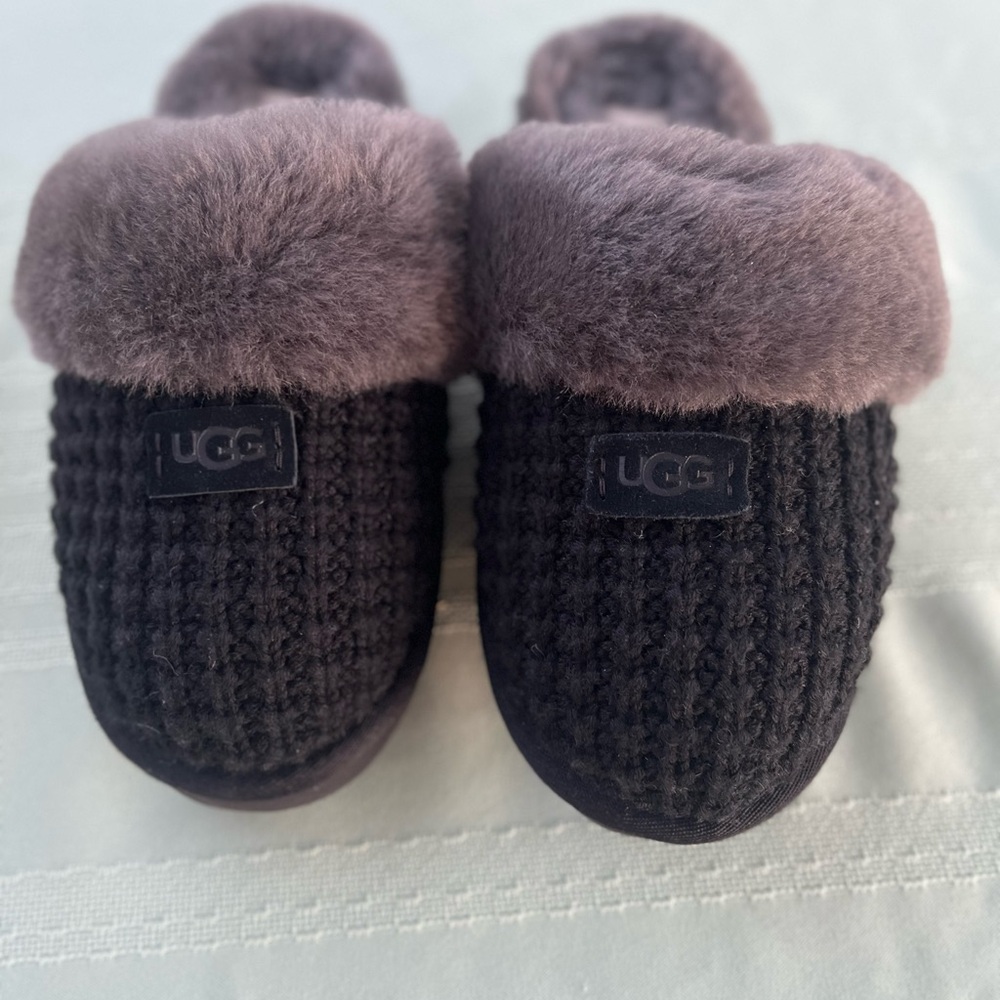 UGG Black Knit Slippers with Plush Cuff
